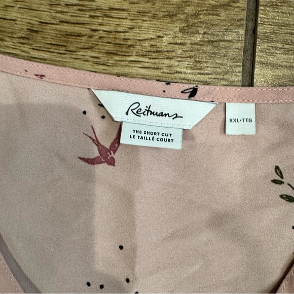 Reitmans The Short cut bird print blouse Size XXL Pink side tie Shirt 2X - Picture 13 of 14